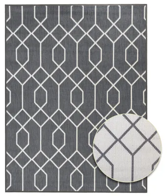 Produktbild von Primaflor Indoor- & Outdoorteppich REVERSO Geo Grau 200x280cm - Wetterfester Wendeteppich - Flachgewebte Lounge Teppich für Balkon & Terrasse