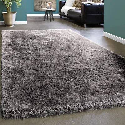 Produktbild von Edler Teppich Shaggy Hochflor Einfarbig Flauschig Glänzend In Grau Hellgrau Grösse 60x100 cm