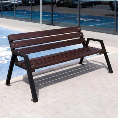 Image de REKORD HORUS BIS : Banc de jardin en palissandre. Banc de parc en bois scandinave et en acier, 178 cm, résistant aux intempéries