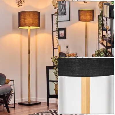 Produktbild von Schiavonea Stehlampe aus Holz/Metall/Stoff in Natur/Schwarz/Weiß, Boho-Style