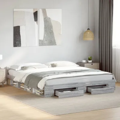 Produktbild von "2026 Aktion"Bettgestell - CLORIS - Doppelbett - Robust und langlebig - mit Schubladen Grau Sonoma 200x200cm - Einfache Montage -  Holzwerkstoff - NeuMöbel2667675