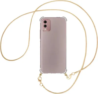 Produktbild von Handykette Backcover-Schutzhülle mit Band (Metall goldfarben) für Nokia C32 4G (6.5'') - goldfarbene Snake-Kette