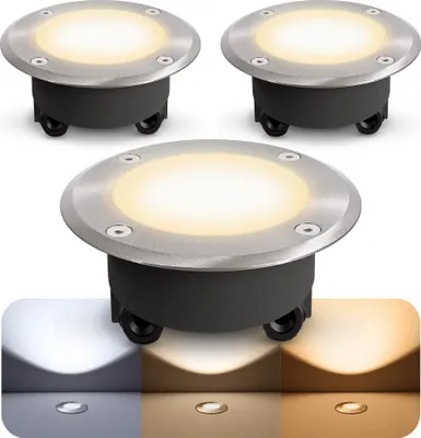 Produktbild von SSC-LUXon 3x VISKOS Bodeneinbaustrahler inkl. Wechselglas klar & milchig flach – Bodenspot IP67 befahrbar rund inkl. GX53 LED 3W warmweiß