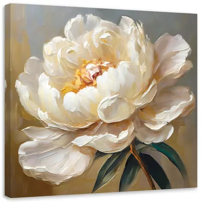 Image de Tableau sur toile Peinture à l'huile Pivoine imprimée sur toile 40x40 Feeby Beige Tableau prêt à accrocher au mur