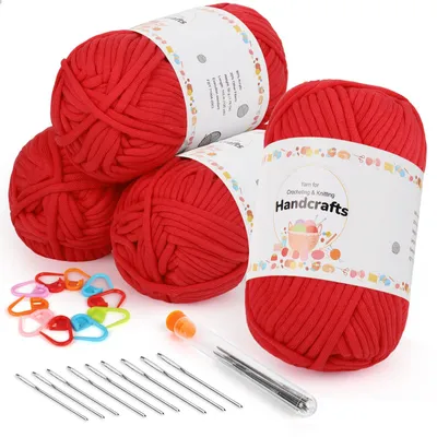 Häkelgarn-Set, dickes Baumwollgarn, 4 x 52 g, Rot, für Anfänger