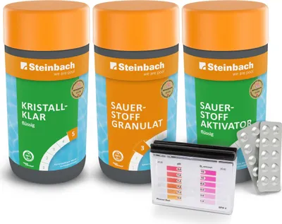 Produktbild von Steinbach Starterset mit Sauerstoffaktivator und Algenschutz, Kristallklares Wasser im Pool, Starterset mit Sauerstoff