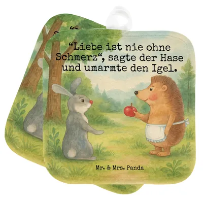 Produktbild von Mr. & Mrs. Panda Topflappen Hase Igel Design - Weiß - Geschenk, Doppel, Trösten, topfhalter, Herzschmerz, Trennungsschmerz, Ofenlappen, Topfuntersetzer, Liebe Spruch, Set