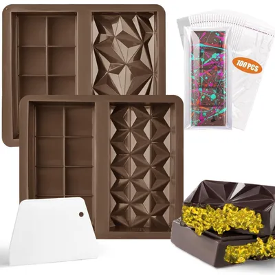 Productafbeelding van Siliconen chocoladevorm, 2 stuks, met 100 zakjes + 1 spatel