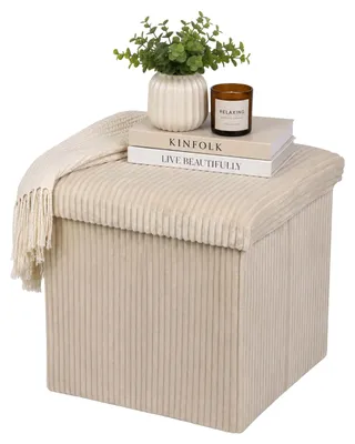 Produktbild von Relaxdays Sitzwürfel, faltbar, Sitzhocker mit Stauraum, Kordsamt, quadratisch, mit Deckel, Samthocker 38x38x38 cm, beige