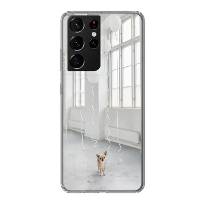 Produktbild von MuchoWow® Handyhülle Schutzhülle Hülle für Samsung Galaxy S21 Ultra Hund - Weiß - Luftballon Silikon Softcase Handy Hülle - Mobiltelefon