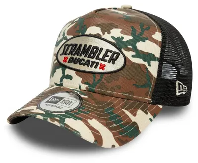 Imagen del producto de Ducati, gorra tipo "trucker", diseño "scrambler" con camuflaje, New Era, modelo 9FORTY, color beige