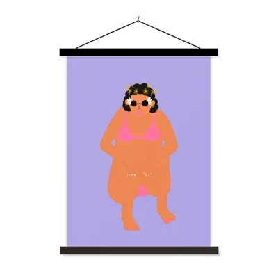 Produktbild von MuchoWow® Textilposter Frau - Bikini - Retro 120x160 cm mit schwarzem Rahmen - Magnetischer