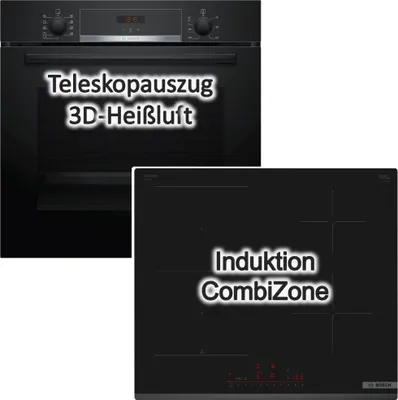 Produktbild von HERDSET BOSCH Backofen EcoClean Teleskopauszug + Induktionskochfeld Booster autark 60 cm