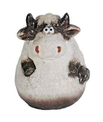 Produktbild von Gartenstecker Zaunhocker Kuh Rind Keramik Zaunsitzer Garten Deko Skulptur Figur