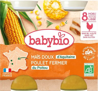 Productafbeelding van BABYBIO Zoete mais met kippenvlees, 2 x 200 gram