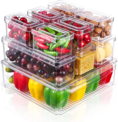 Produktbild von 10er-Pack Kühlschrank-Aufbewahrungsbox Stapelbare Aufbewahrungsbox Küchen-Aufbewahrungsbox Transparente Kühlschrank-Aufbewahrungsbox，Küche  Schrank
