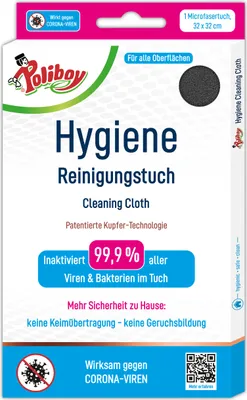 Produktbild von Poliboy Hygiene Reinigungstuch - Microfasertuch mit Kupferkraft gegen Viren und Bakterien - waschbar und wiederverwendbar - 5400101