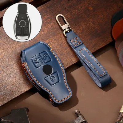 Produktbild von Hallmo Car Cowhide Leder Schlüsselschutzhülle für Old Mercedes-Benz E300L(Blue)