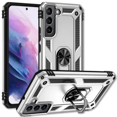 Produktbild von NALIA Military-Style Ringhülle für Samsung Galaxy S22, Extrem Schützend Stoßfest Robust, 360° Ring für Standfunktion Silber