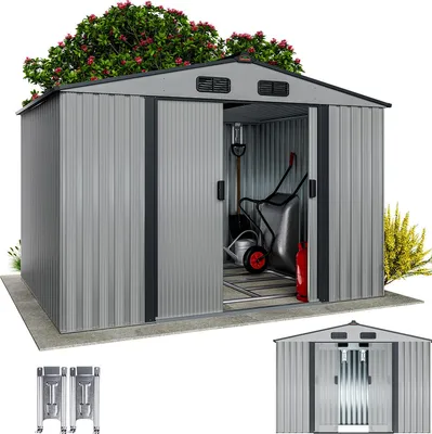 Image de GARDEBRUK® Abri de jardin métal XXL 5m² fondation 260x205x180cm porte coulissante gris-métallique cabane de jardin cabanon de jardin 9m³