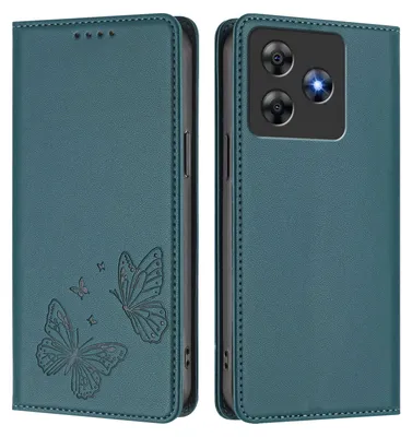 Image de Étui en cuir pour Blackview Wave 8 / Wave 8C, motif papillon, étui portefeuille à rabat avec support, vert