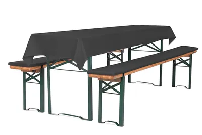Produktbild von TexDeko Bierbankauflage gepolstert 220x25x4cm XL waschbar mit Reißverschluss 3TLG Set Blickdicht Tischdecke 250x100cm (universal) Anthrazit wasserabweisend