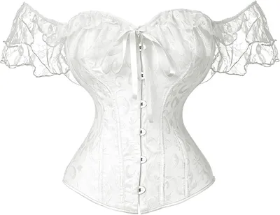 Productafbeelding van Vintage bustier-korset met bloemenprint, kanten mouwen en veterrug voor dames, wit, maat XXL
