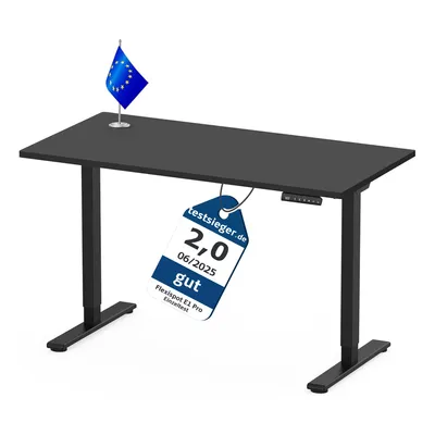 Obrázek produktu pro FLEXISPOT, výškově nastavitelný psací stůl pro Evropu, jednodílná deska o rozměrech 140x80 cm, elektrický s 2 výkonnými motory, 4 paměťové funkce, černý