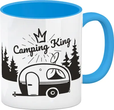 Produktbild von Camping King Kaffeebecher Hellblau mit wunderschönen Reisemotiven