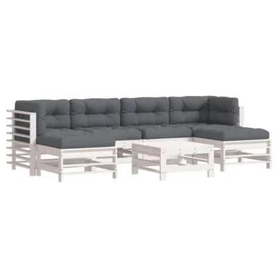 Image de vidaXL Ensemble salon de jardin 7 pièces avec coussins Blanc bois massif