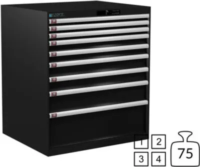 Produktbild von Lista Schubladenschrank - 78.703.060 - 1.000x870x725 mm (HxBxT) - 9 Schubladen - 75 kg - Code Lock - schwarz (NCS S 9000-N)