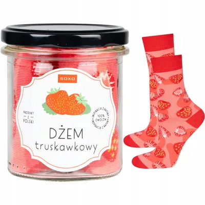 Produktbild von Socken im Glas - Ideal für ein Geschenk - Erdbeermarmelade SOXO - Größe: 35-40