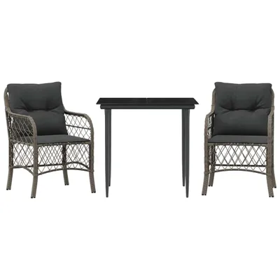 Image de vidaXL Ensemble Bistro 3 pièces avec coussins Gris Poly Rattan