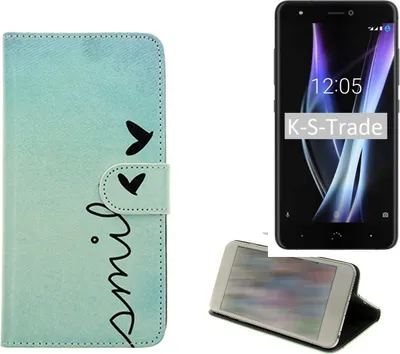 Produktbild von K-S-Trade Schutz-Hülle Handy-Hülle kompatibel mit BQ Aquaris X Pro Hülle Wallet Case  Flip cover bookstyle Etui Handyhülle ''smile'' türkis