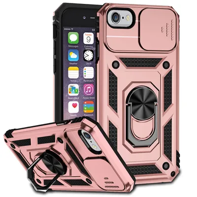 Obrázek produktu pro Pouzdro pro iPhone 6/6s/7/8/iPhone SE 2020 dvouvrstvé pouzdro s posuvným krytem kamery a prstencovým stojánkem Růžový