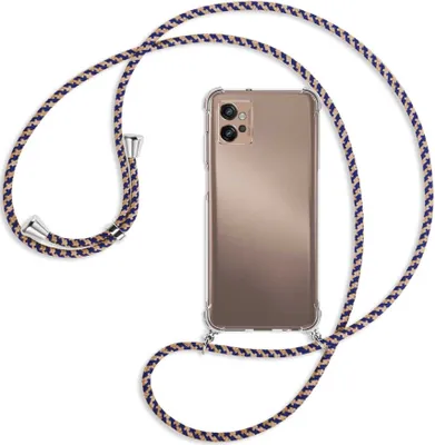 Produktbild von Handykette Backcover-Schutzhülle mit Band (Metall silberfarben) für Motorola Moto G32 (6.5'') - blau+beige