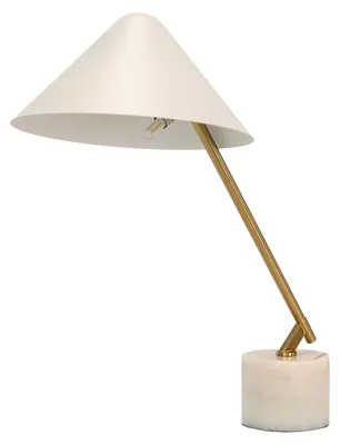 Produktbild von Tischlampe aus weißem Stahl und poliertem goldfarbenem Stahl mit Sockel aus Keramikmarmor 8119