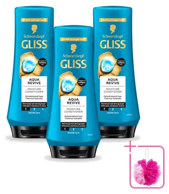 Imagen del producto de 3 unidades de acondicionador Gliss Aqua Revive: hidratación y frescura, 200 ml cada uno. Pack ahorro