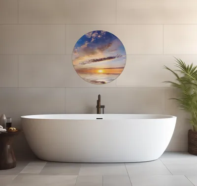 Produktbild von Wallario wasserfestes Poster selbstklebend 60 x 60 cm, Sonnenuntergang über dem Wasser, Badezimmerposter Spritzschutz mit Hochglanzoberfläche in Glasoptik