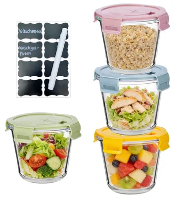 4er-Set runde Suppenbehälter 710 ml, Borosilikatglas, luftdicht