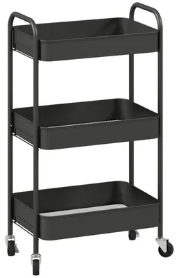 Produktbild von Mehrzweckwagen Rollwagen Küchenwagen, 3 Regale, 4 Rollen, 45 cm x 30,6 cm x 79 cm, Schwarz