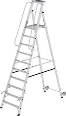 Produktbild von Plattformleiter mit Rollen und Griff | 10 Stufen | inkl. beidseitigem Handlauf | Aluminium | nivello® Leiterschuhe