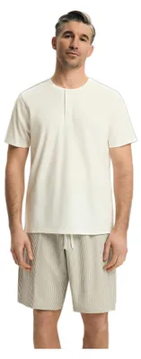 Imagen del producto de Pijama para hombre, marca Henderson, de manga corta, algodón, color blanco o beige, cómodo, talla M