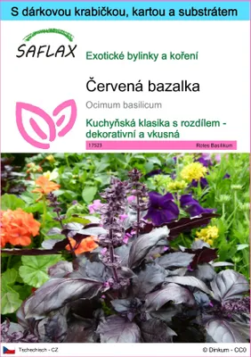 Obrázek produktu pro SAFLAX Dárková sada - Červená bazalka - Ocimum basilicum - 200 Semena - S dárkovou krabičkou, přepravním štítkem, dárkovou kartou a pěstebním médiem