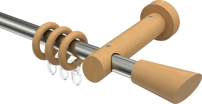 Produktbild von Interdeco Gardinenstange / Vorhangstange Edelstahl-Optik / Buche lackiert, Typ Talena Bero (Konus Schräge), 20 mm Ø 1-läufig, 220 cm