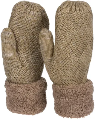 Produktbild von styleBREAKER Damen warme Winter Strick Fäustlinge, Handschuhe mit Rauten Muster, Thermo Fleece, Strickhandschuhe 09010031