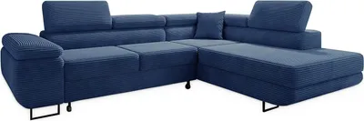 Produktbild von Easy4You Ecksofa Blau AVATAR Kord L-Form – 277x73x203 cm - Schlafsofa mit Bettkasten und Schlaffunktion - Eckcouch mit Stauraum – Rechts – Stoff Kord POSO 05