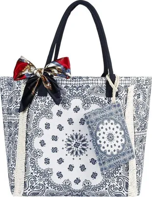 Produktbild von Famanu Strandtas mit Reißverschluss und Schultergurt - Handtasche für Strandreisen - Einkaufstasche