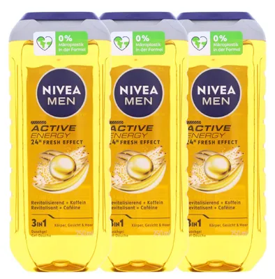 Produktbild von 3 x NIVEA MEN Active Energy Duschgel je 250ml 3in1 24h Frischeeffekt