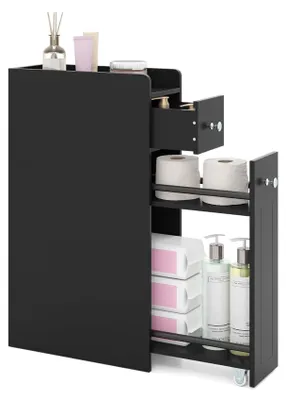 Immagine prodotto di Mobiletto portaoggetti per il bagno, organizer sottile a 4 ripiani, nero